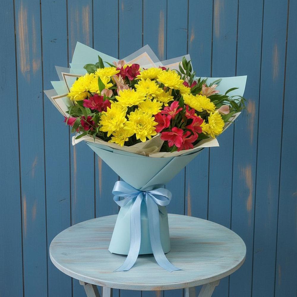 Букет цветов из: Альстромерии и Хризантемы в Пильне