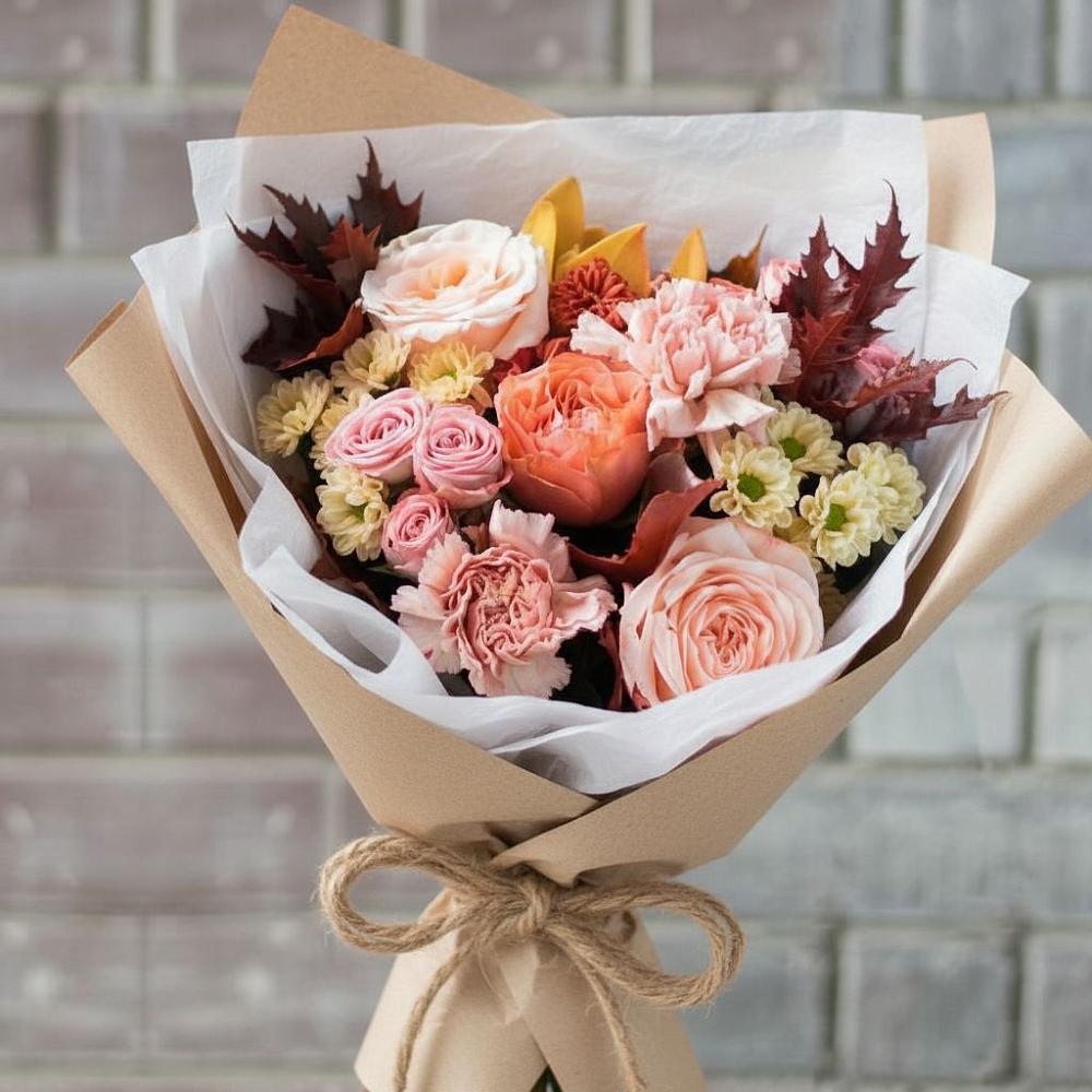 Букет цветов из: Гвоздики, Хризантемы и Розы в Пильне