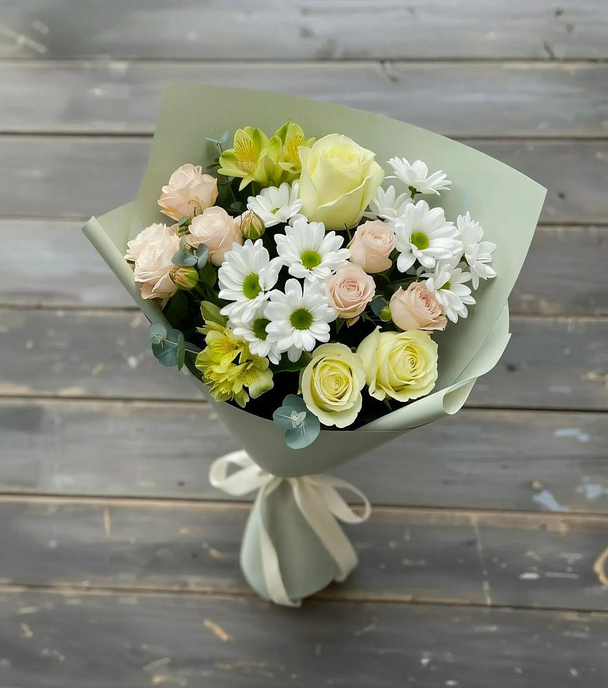 Букет цветов из: Альстромерии, Розы и Хризантемы в Пильне