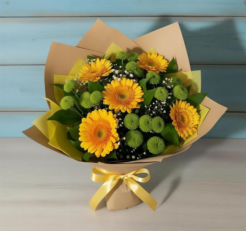 Букет цветов из: Герберы и Хризантемы в Пильне