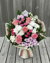 Букет цветов из:  Альстромерии, Гвоздики, Розы и Хризантемы в Пильне