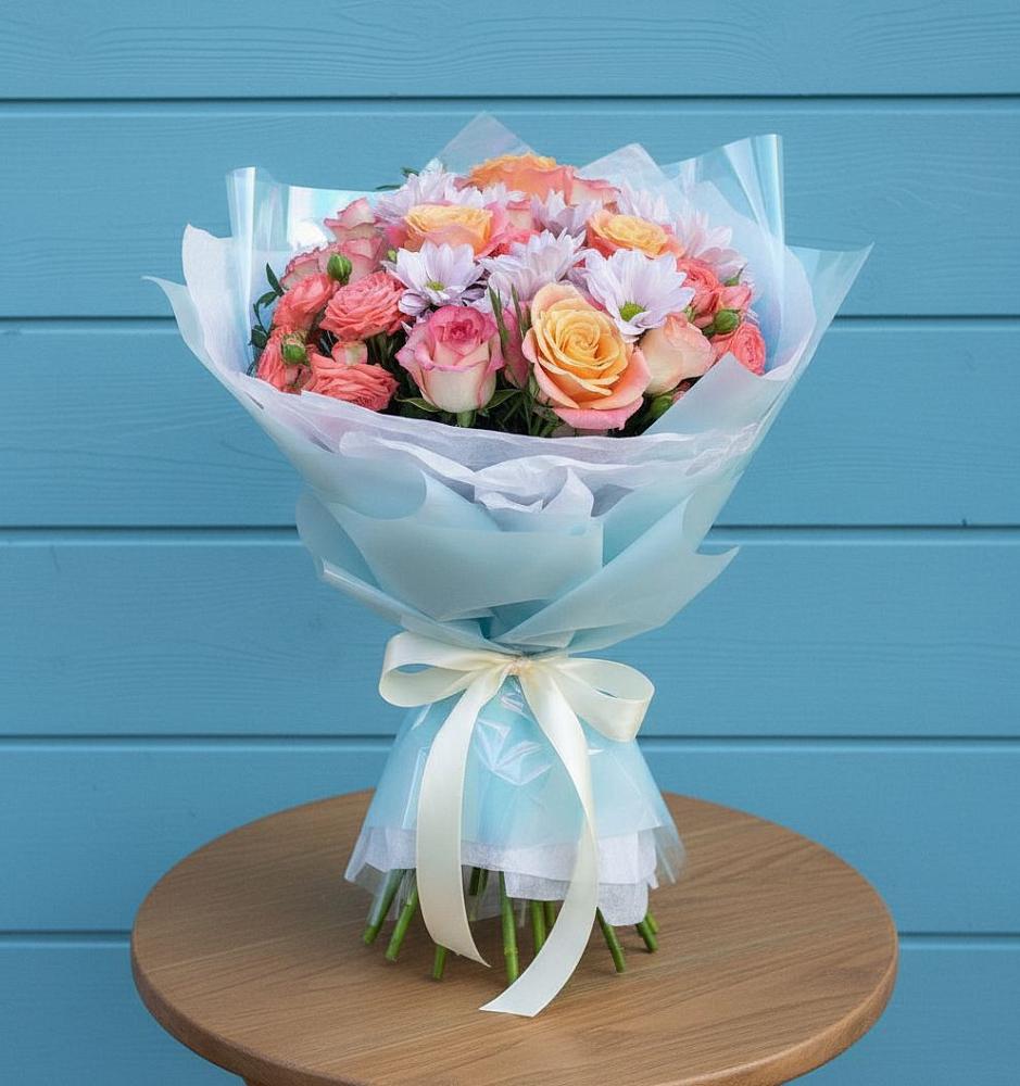 Букет цветов из: Хризантемы и Розы в Пильне